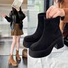 New Women's Platform Boots Autumn Suede Fashion Ankle Boots Elastic Slip On Woman Shoes Casual Solid Chunky High Heel Boots