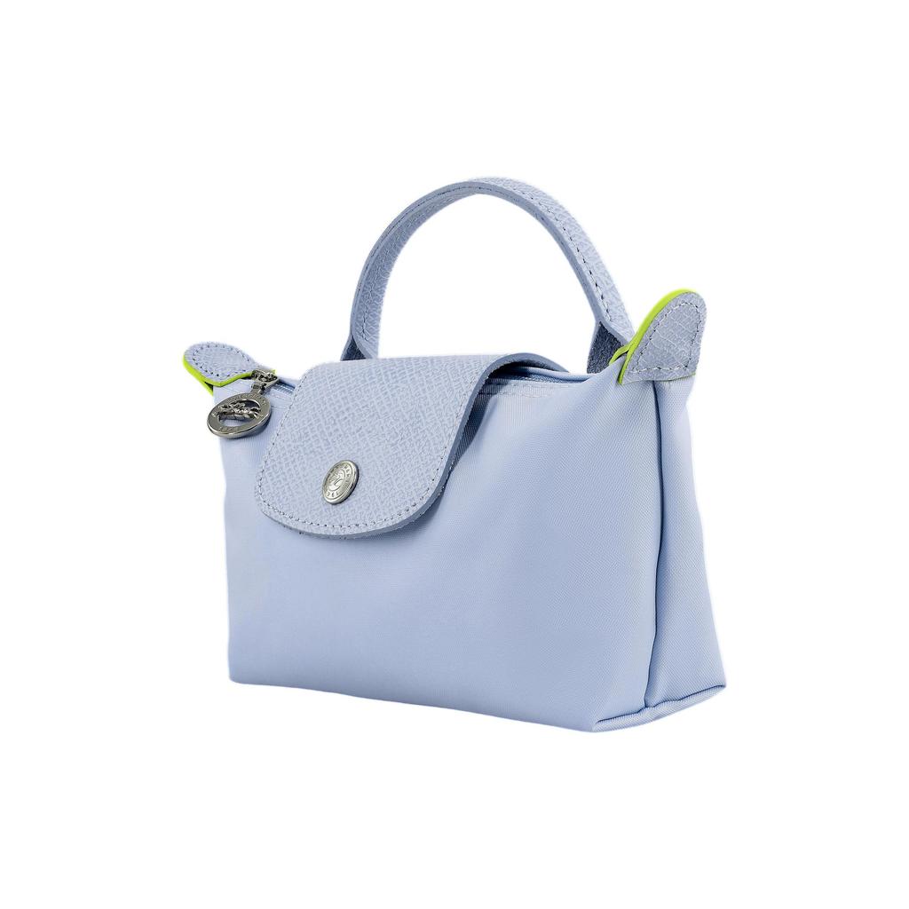 Longchamp Le Pliage Green 17 Logo Reißverschluss Druckknopf Unifarben Stickerei Lederbesatz Knödel-Tragetasche Klein Damen-Tragetaschen Hellblau 34175919P79