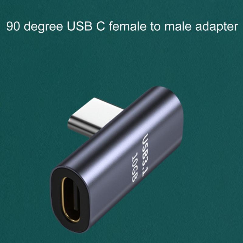 Right Angle USB C Adapter 90 Degree Low Profile Type C Male To Female Extender Support USB C 3.1 Charge Data Transfer