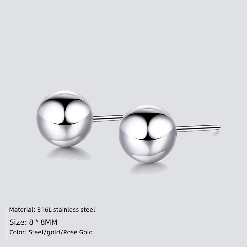 eManco Stainless Steel Round Bead Earrings - Simple Fashion Bean Design