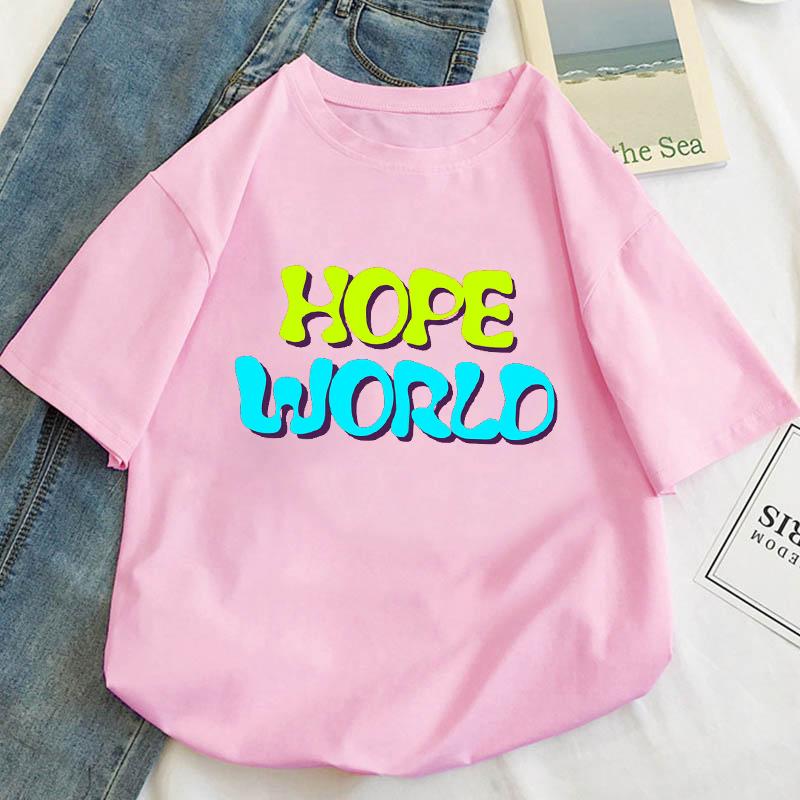 

Плюс размер S-5XL Kpop J-hope Hope World Футболка Унисекс Уличная футболка Повседневная футболка с короткими рукавами Homme Хип-хоп Футболки Хлопковая футболка с рисунком L