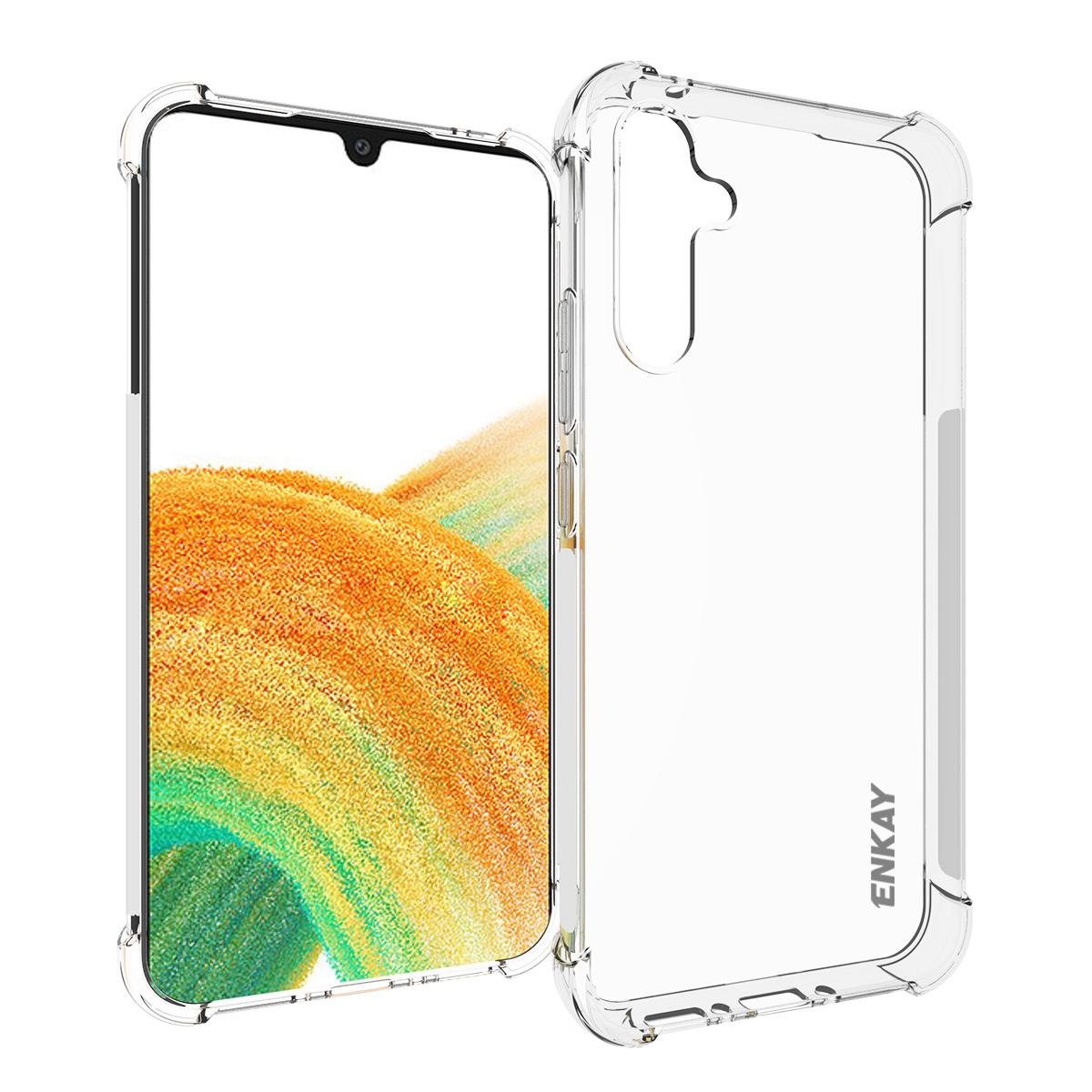

ENKAY HAT PRINCE For Samsung Galaxy A34 5G Anti-slip Clear Phone TPU Case with High Aluminium-silicon Glass Screen Film A