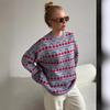 Round Neck Cherry Printed Jumper Autumn Winter Mid-length Retro Knit Jumper Pullover Blend Comfortable Versatile Undercoat Long Sleeves Sweater