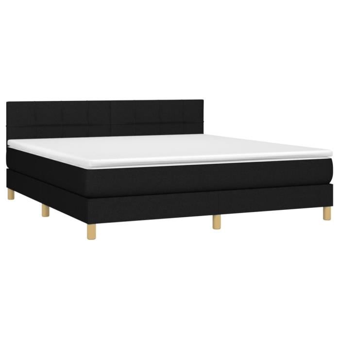 3140635 vidaXL Lit à sommier tapissier avec matelas Noir 180x200 cm Tissu
