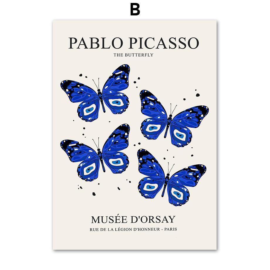 מאטיס אנדי וורהול פרפר בוטני ציור קנבס כחול באוהאוס אמנות קיר פוסטרים והדפסים לעיצוב סלון תמונות