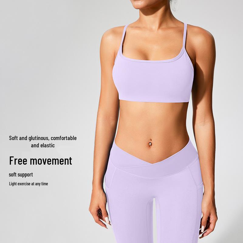 European & American Women's Yoga Clothes: Medium-Intensity Spaghetti Strap Sports Bra & Beautiful Back Camisole