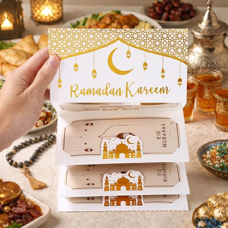 4Pcs Eid Festival Cash Holder Envelopes Paper Money Holder Built in 6 Slots Greeting Card Envelopes For Gift Wrapping