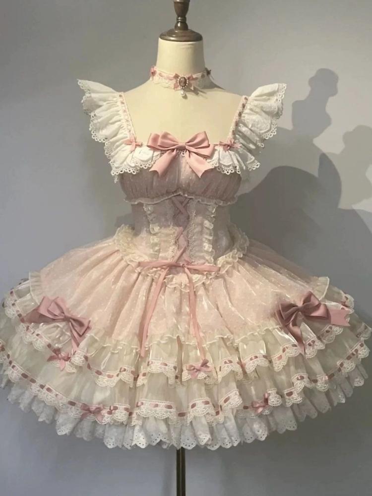 Robe Élégante Kawaii Lolita Douce Japonaise pour Femmes Y2k Design à Nœud Mini Robe de Princesse Dentelle Féminine Tenues Chic pour Anniversaire