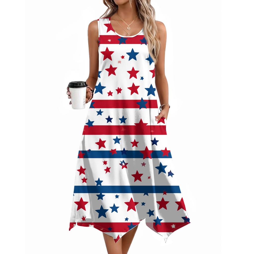 Dámské ležérní šaty na léto Tílkové šaty Volné plážové šaty s kapsami Rozšířené midi letní šaty