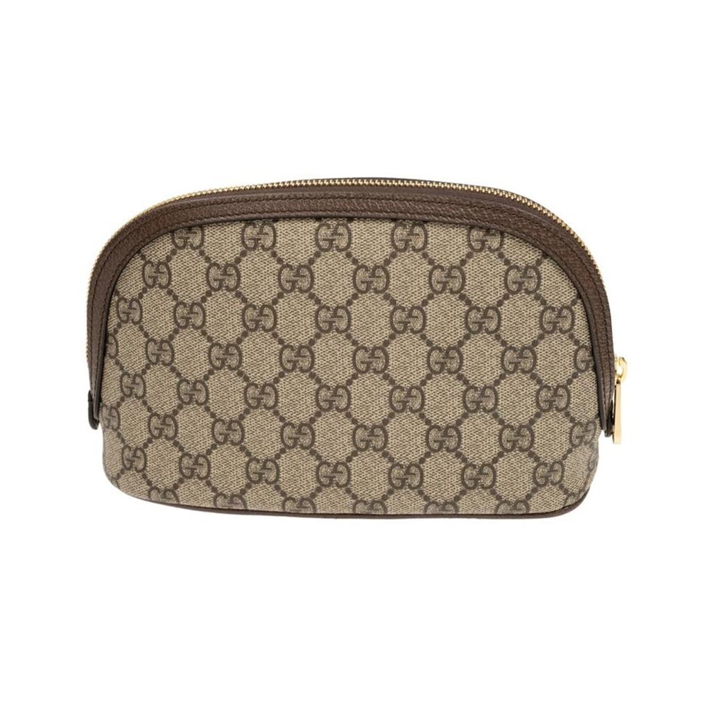 Gucci Ophidia altes Blumenlogo gestreiftes Gurtband Canvas-Aufnäher Leder Handtasche Kulturtasche Kosmetiktasche großes Damenmodell schwarzholz/braun