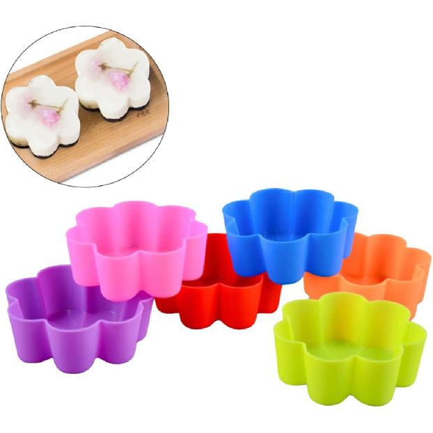 

12 шт. Многоразовые силиконовые формы для выпечки, дизайн «Цветок», вкладыши для маффинов, антипригарные формы для кексов, безопасны для духовки и морозильной камеры, для десертов, пудингов и многого другого, случайные
