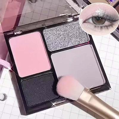 4 Colors Cool Smoky Blue Eyeshadow Plate Shiny Matte Pink Purple Nude Eye Shadow Palette Pearlescent Shimmer Eyeshadow Highlight
