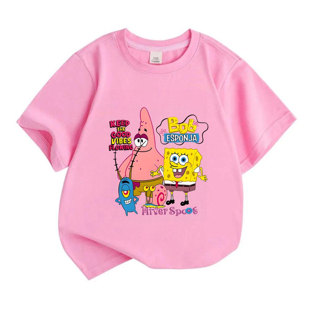 Kids Boys Girls 100% Cotton Short Sleeve T-shirt, Cute Cartoon Character Print Casual Crew Neck Tee, Comfortable Lightweight Top for Daily Wear In All