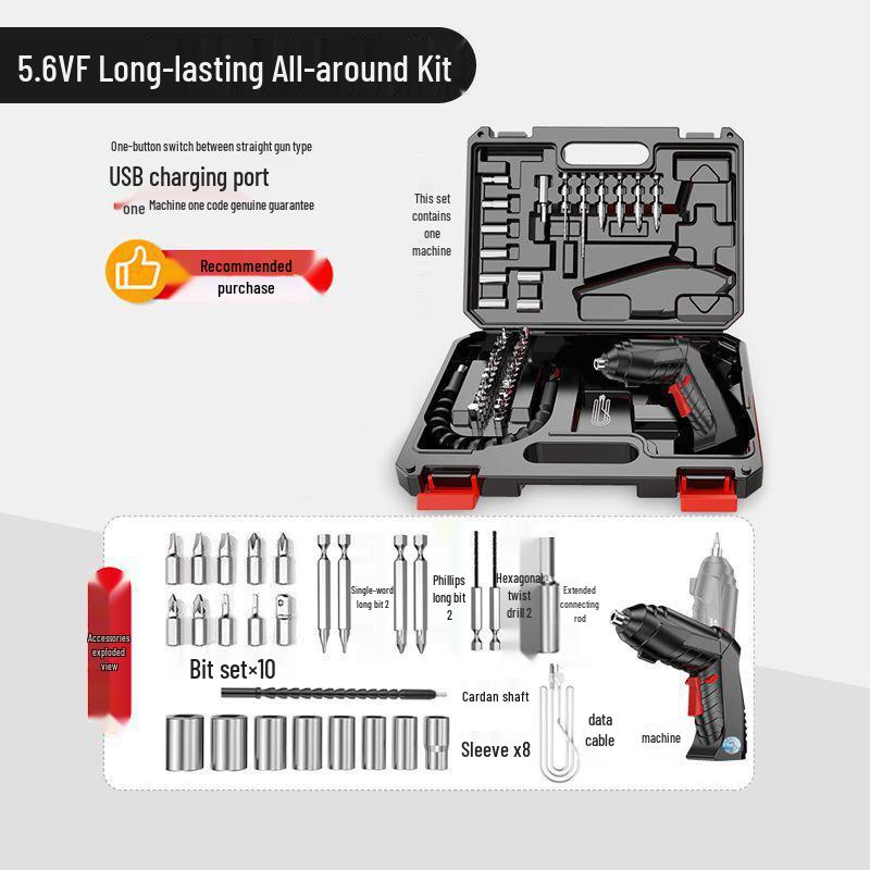 Compact Rechargeable Electric Screwdriver Set with Multi-functional Bits for Household Use