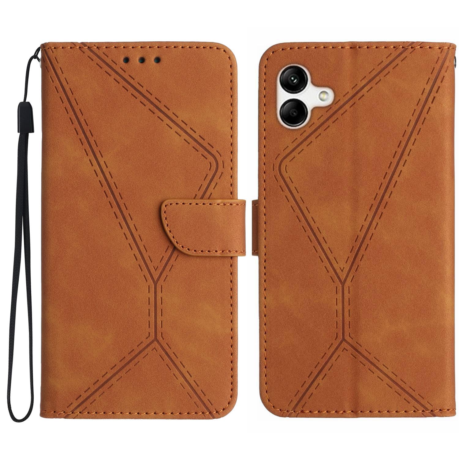 

HT05 For Samsung Galaxy A06 4G Case Skin-Touch Lines PU Leather Phone Cover Brown