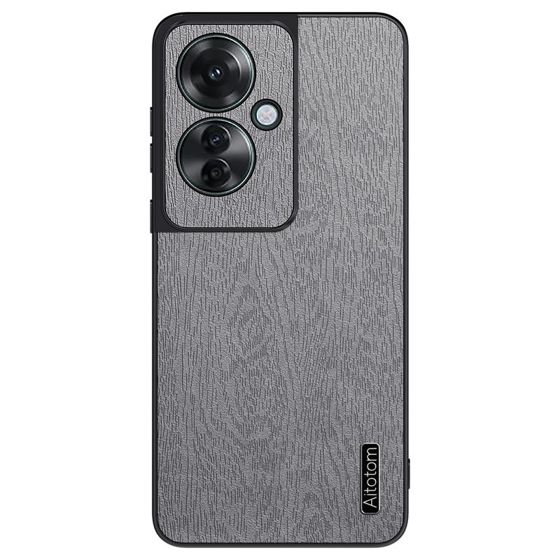For Oppo Reno11 F 5G Case Wood Texture Leather+PC+TPU Hybrid Slim Phone Cover