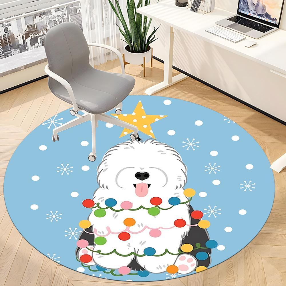 1pc Christmas Dog Office Round Area Rug, Indoor Mat Suitable For Office, Under Office Chairs Bedroom Living Room Home Decor, Room Deco200