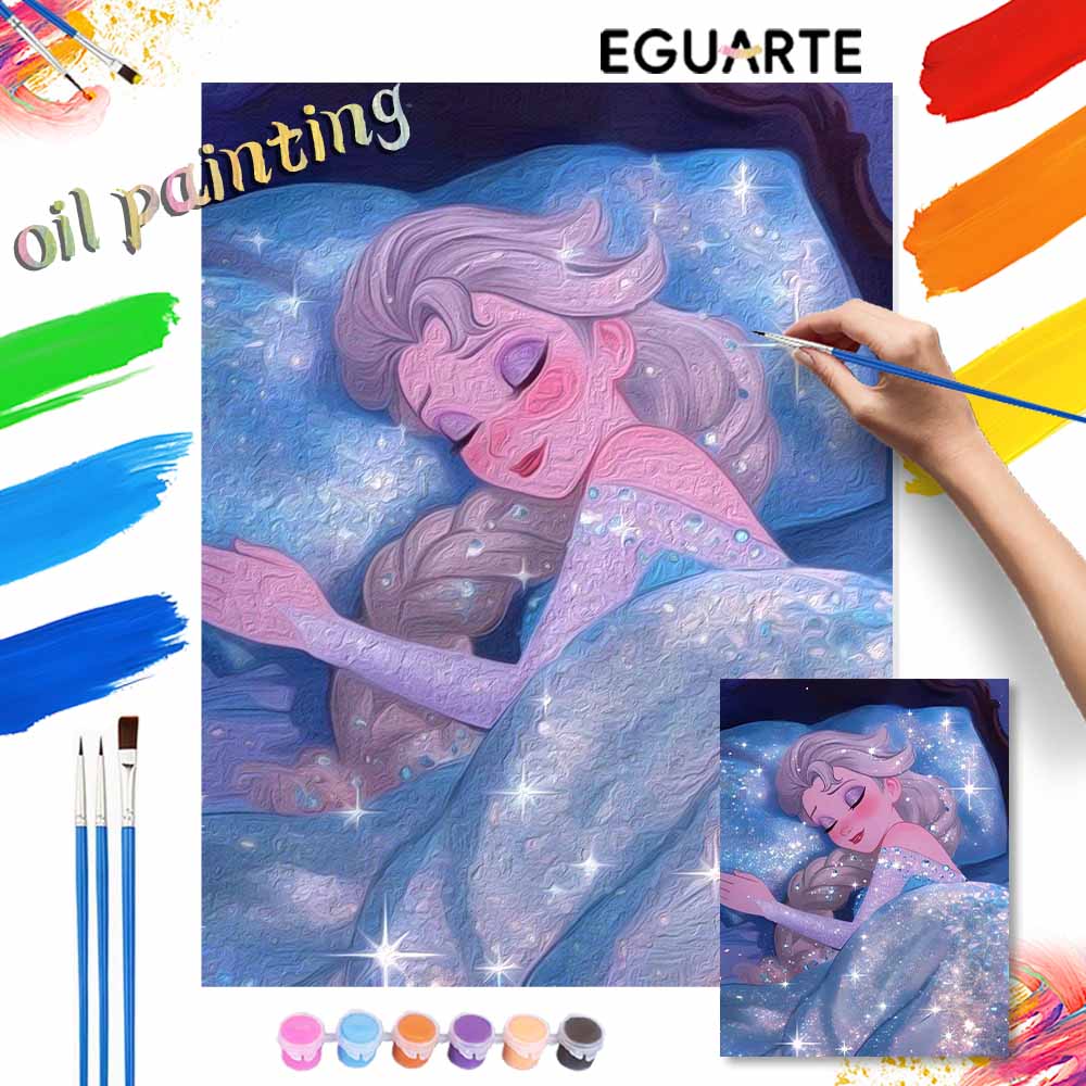 Disney animation digital oil painting sleeping Elsa diy handpainted coloring painting home decoration art supplies craft wall decor