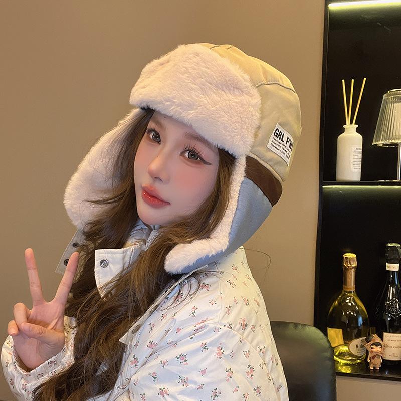 

Новая зимняя шапка-ушанка для женщин, плюс бархатная утолщенная теплая шапка с защитой ушей, для улицы, для езды на велосипеде на северо-востоке, защита от холода, универсальная хлопковая шапка M（56-58cm）