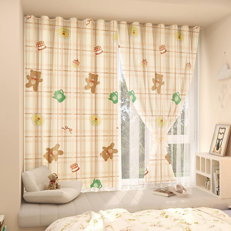 No Punching Velcro Blackout Curtains Pasted Dormitory Bay Windows Opaque Rental Gauze Finished Products