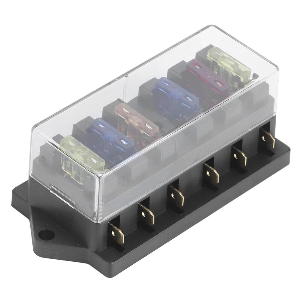 6 Way Blade Fuse Holder Box 12‑36V 6‑In‑6‑Out with 6pcs Fuse Universal Accessory for Car Truck