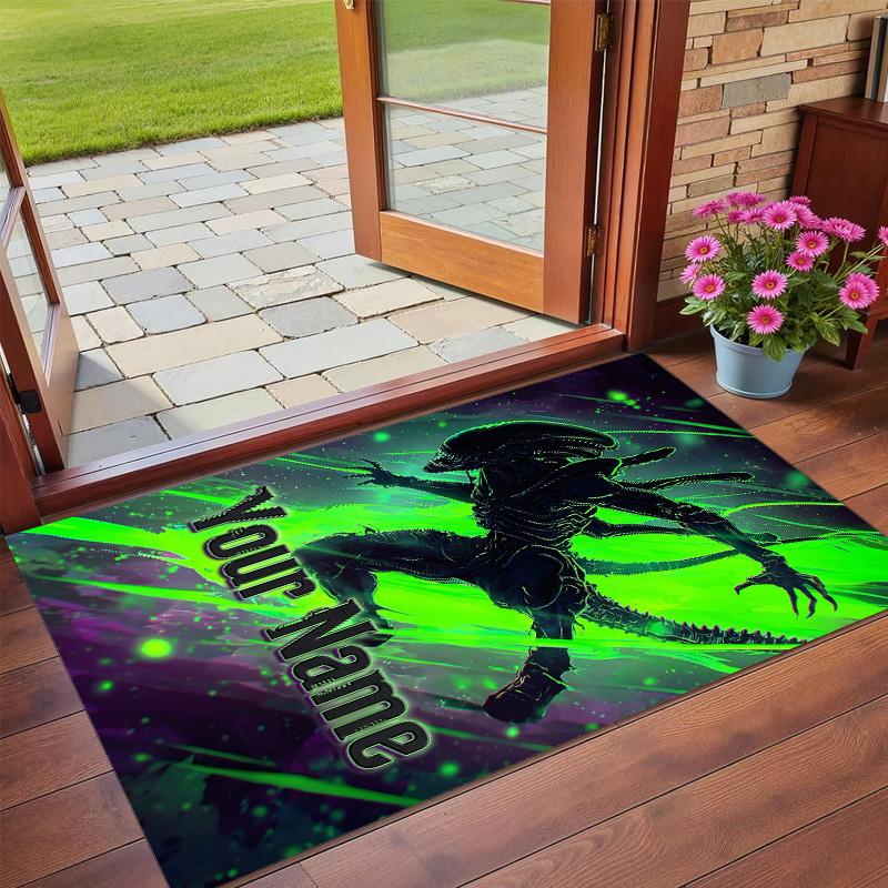 Crystal Velvet Rug Custom Name Text, Soft Non Slip Floor Mat Home DecorAlien Xenomorph
