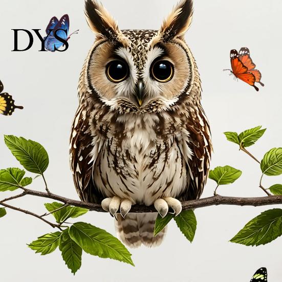 Natural Forest Theme Wall Decor Owl Butterfly Sticker, Animal Illustration Decorative Decals, Pastoral Style Mural Waterproof Removable Stickers, for