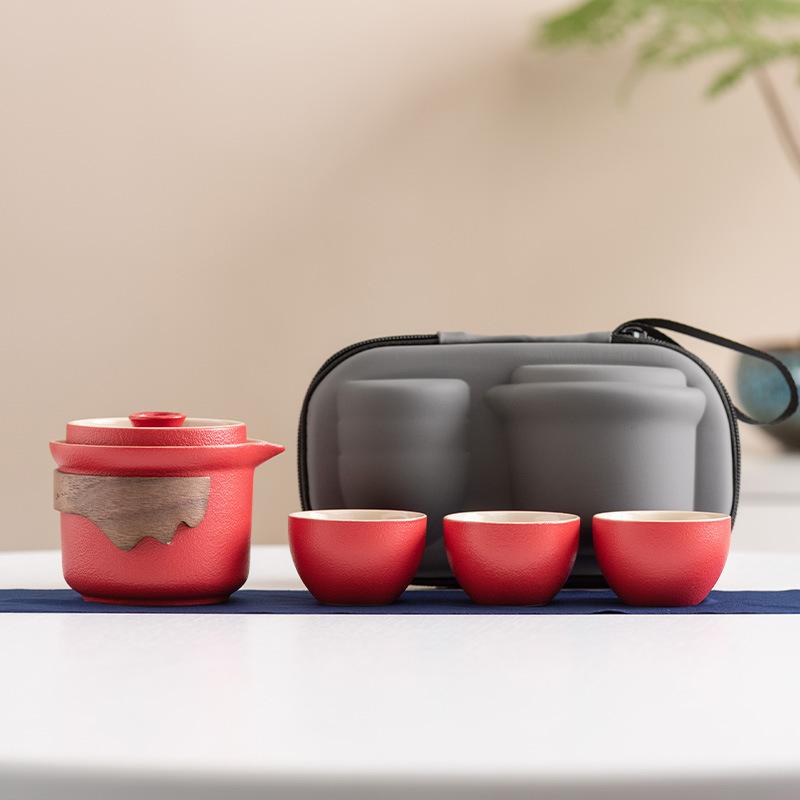 High-end travel tea set, Kuaike, one pot, three cups, inner tank filter, outdoor portable set, business commemorative gift.