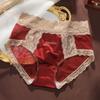 Fang Tangjing Light Luxury Lady Satin Women's Underwear Mid-waist Splicing Lace Edge Large Size Hip-wrapped Briefs Women's Foreign Trade