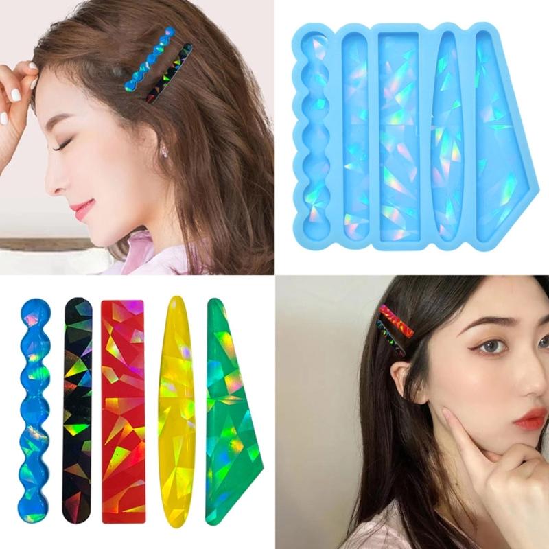 Resin Hair Clips Mold Colorful Holographic Epoxy Resin Casting Mold for DIY Crafts Bookmarks Hair Clips Jewelry Making