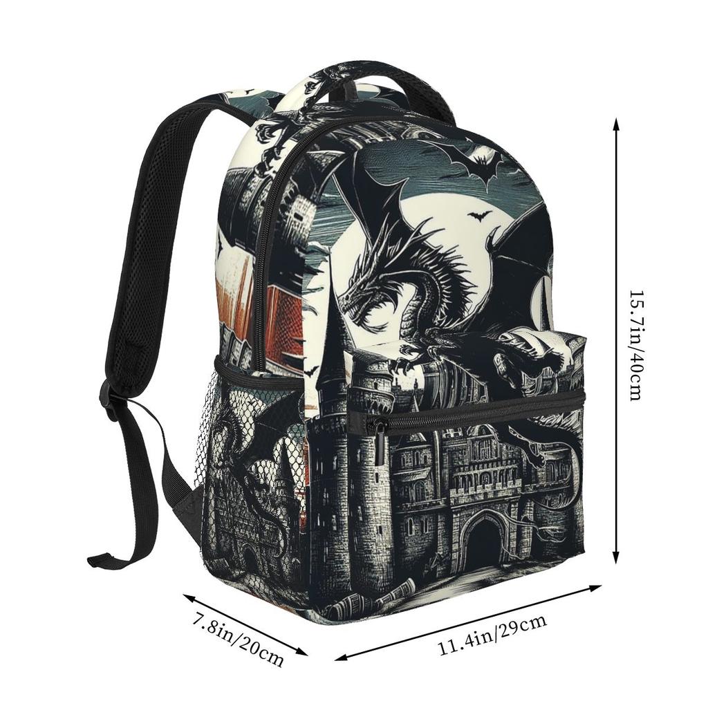 Fantasy Mythischer Drache und Schloss Rucksäcke Jungen Mädchen Schultasche Kinder Schultaschen Cartoon Kinder Rucksack Umhängetasche