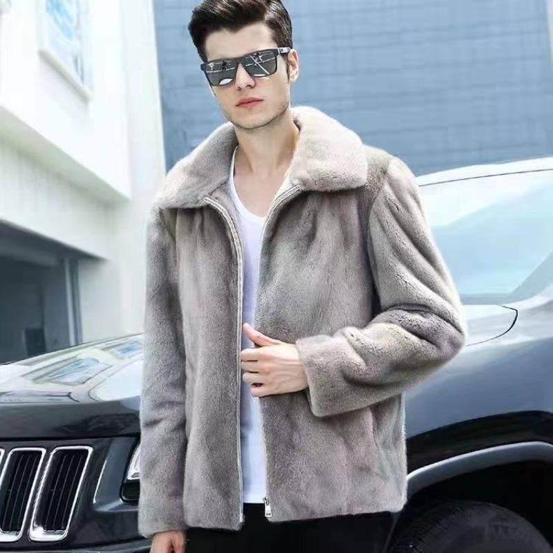 Men's Winter New Imitation Mink Coat Brown Imitation Mink Fleece Fur Coat Social Blue