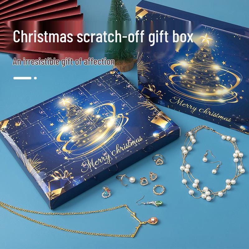 Christmas Jewelry Advent Calendar: Stud Earrings & Necklace In Surprise Gift Box