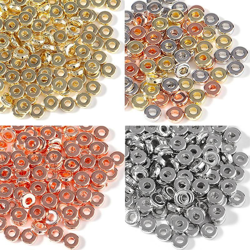 100pcs/Lot CCB Beads KC Gold Sliver Plated Round Flat Wheel Beads Loose Spacers Beads For Jewelry Making DIY Bracelet Necklace