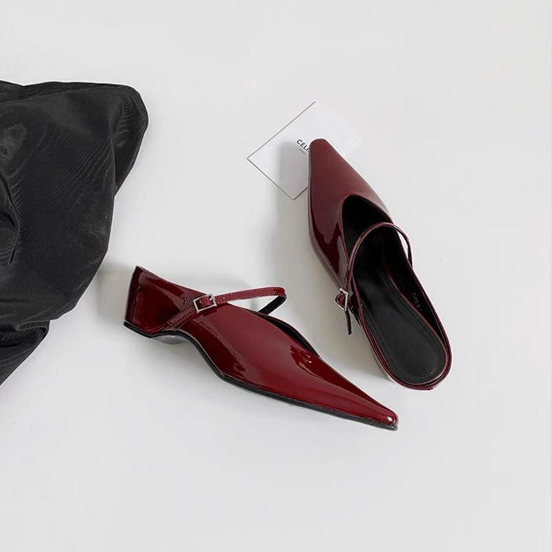 Fashion New Elegant Pointed Toe Women Mules Shoes Sexy Black Buckle Strap Traf Casual Party Ladies High Heels Sandals Summer Slingbacks