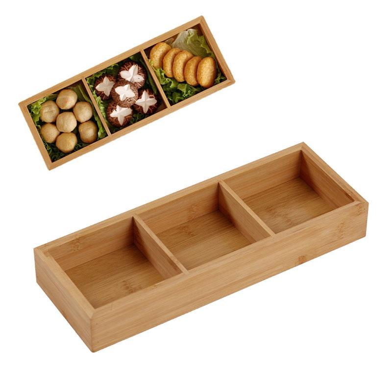 Divided Wooden Tray Multi Compartments Serving Tray for Hot Pot Restaurants Sushi Plate