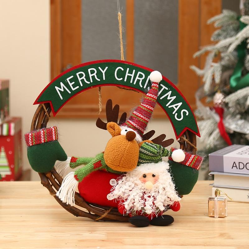 Christmas decoration wall hanging Elk Snowman plush doll Christmas Christmas rattan wooden Christmas wreath