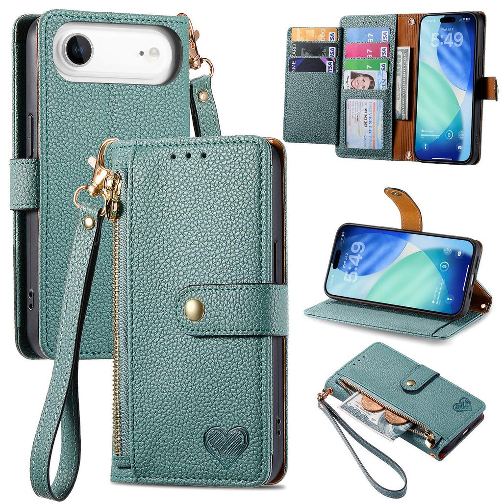 For iPhone Air Case RFID Blocking Zipper Pocket Leather Wallet Phone Cover with Strap