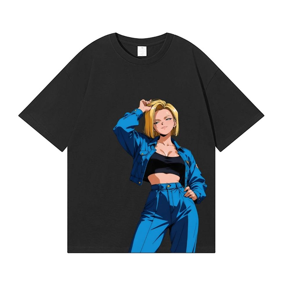 Japanese style T-shirt with Dragon Ball motif Android 18, classic design, short sleeve, men's and women's, men's tops, 2026.,Unisex,gift,Top