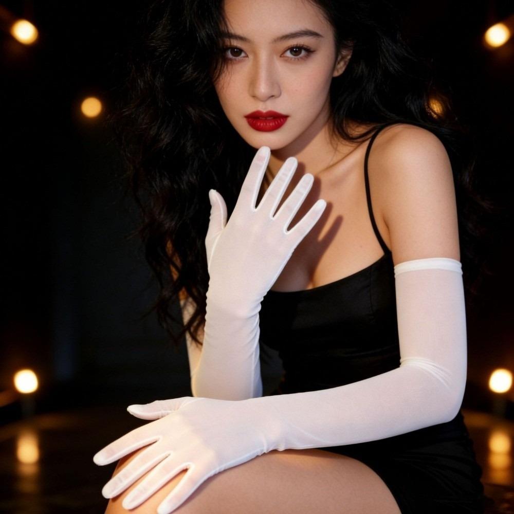 Ellenbogen-Transparente Handschuhe Ultra-dünne Netz-Vollfingerhandschuhe Sonnenschutz-Fäustlinge Hochzeit
