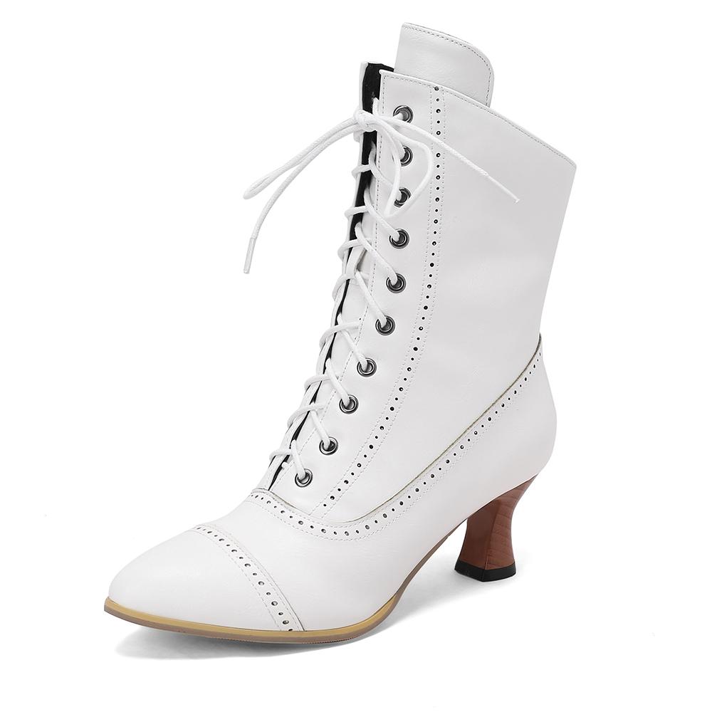 Fashion 2025 New Lace Up Ladies High Heel Shoes Strange Steampunk Boot Victorian Ankle Boots Women Pointed Toe Thick Soled Short Boots
