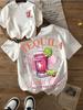 T-shirt Casual pour Femme Double Motif Avant et Arrière Motif Tequila Confortable Mode de Rue Gris avec Design Tequila Rose