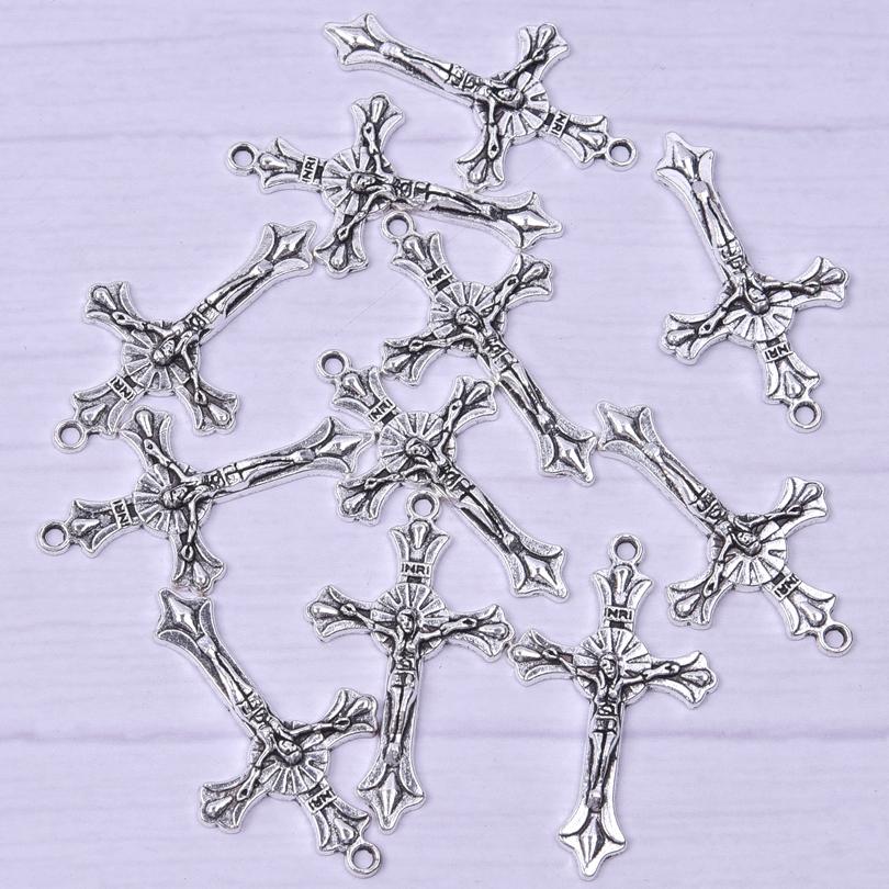 5pcs Silver Color Cross Pendant For Women Men Accessories Crosses Charm Handmade Earring Necklace Anklet Supplies Christ Pendant