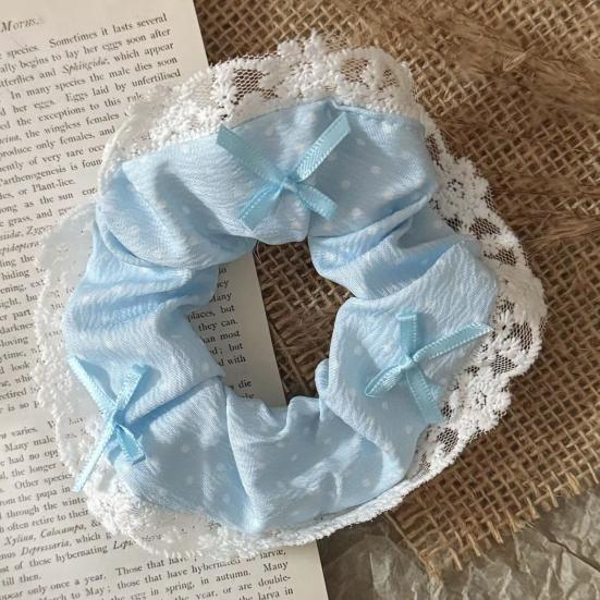 Hair Tie Dot Print Lace Splicing Bowknot Decor Hair Band High Elasticity Soft Fabric Ponytail Holder Hair Accessory