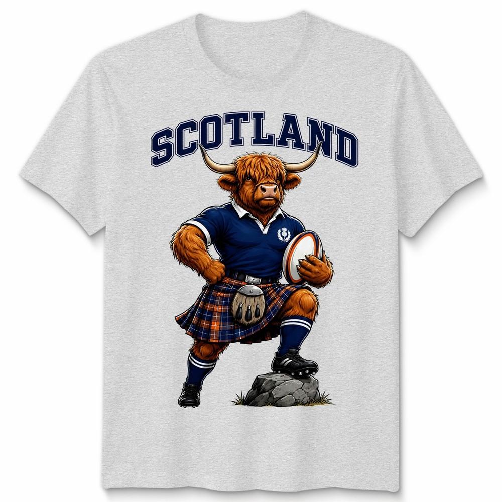 T-shirt Unisex Scozzese Mucca delle Highlands Fan della Scozia Maglietta Grafica da Rugby