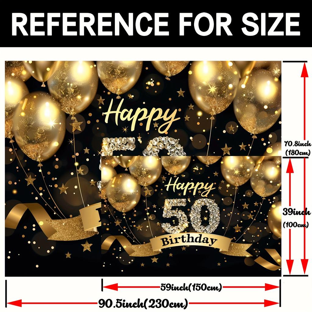 50th Birthday Happy Party Photography Background Glitter Black Gold Balloons Background Shining Fifty