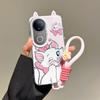 KEYSION Cute Ear Cartoon Case for VIVO V50 5G with Lanyard Soft Silicone+PC Shockproof Phone Back Cover for VIVO V50