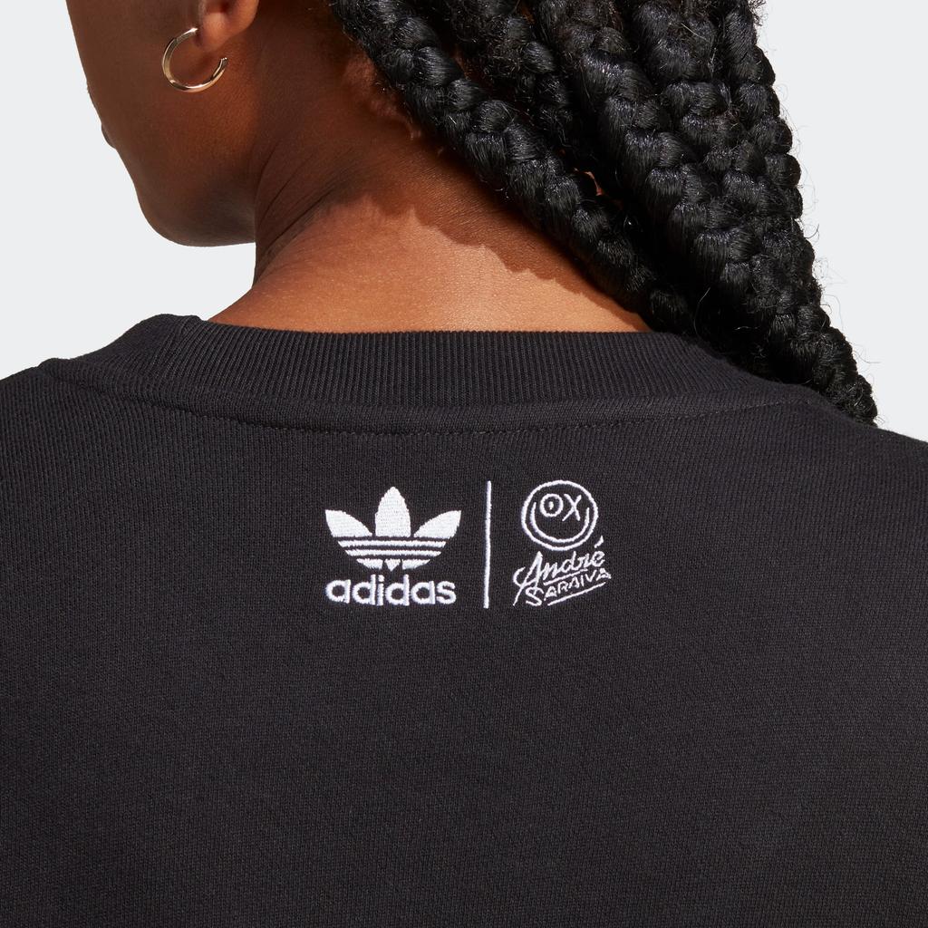Adidas Originals Trefoil X André Saraiva Graphic Print Crew Neck Sweatshirt Women Tops Black HY4267
