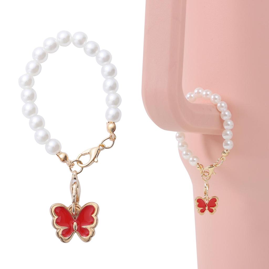Simple Style Faux Pearl Pink Butterfly Keychain with Stanley Pendant