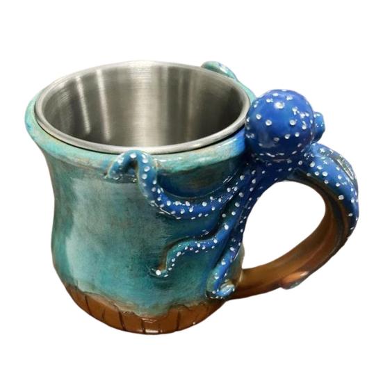 Ocean Octopus Coffee Mug Handmade 3D Octopus Tea Cup Octopus Tentacles Beard Mug Artistic Ocean Creature Mug